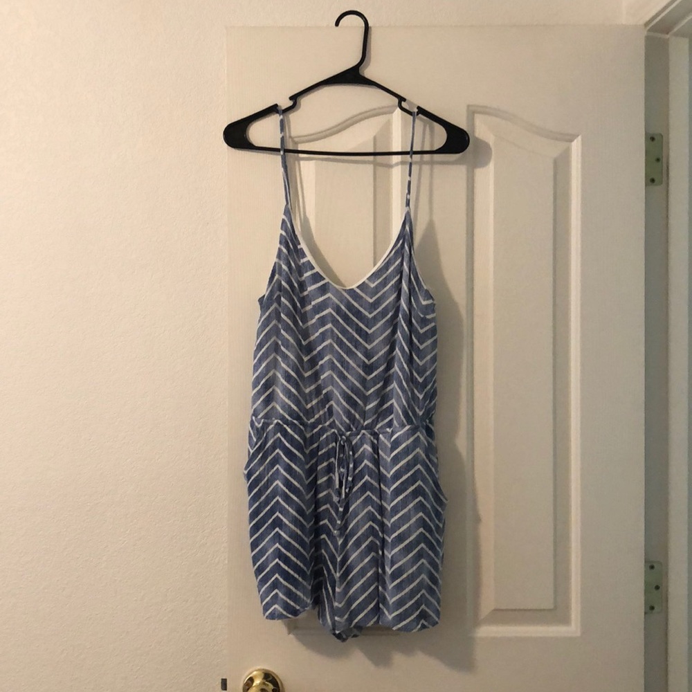 Blue striped romper.